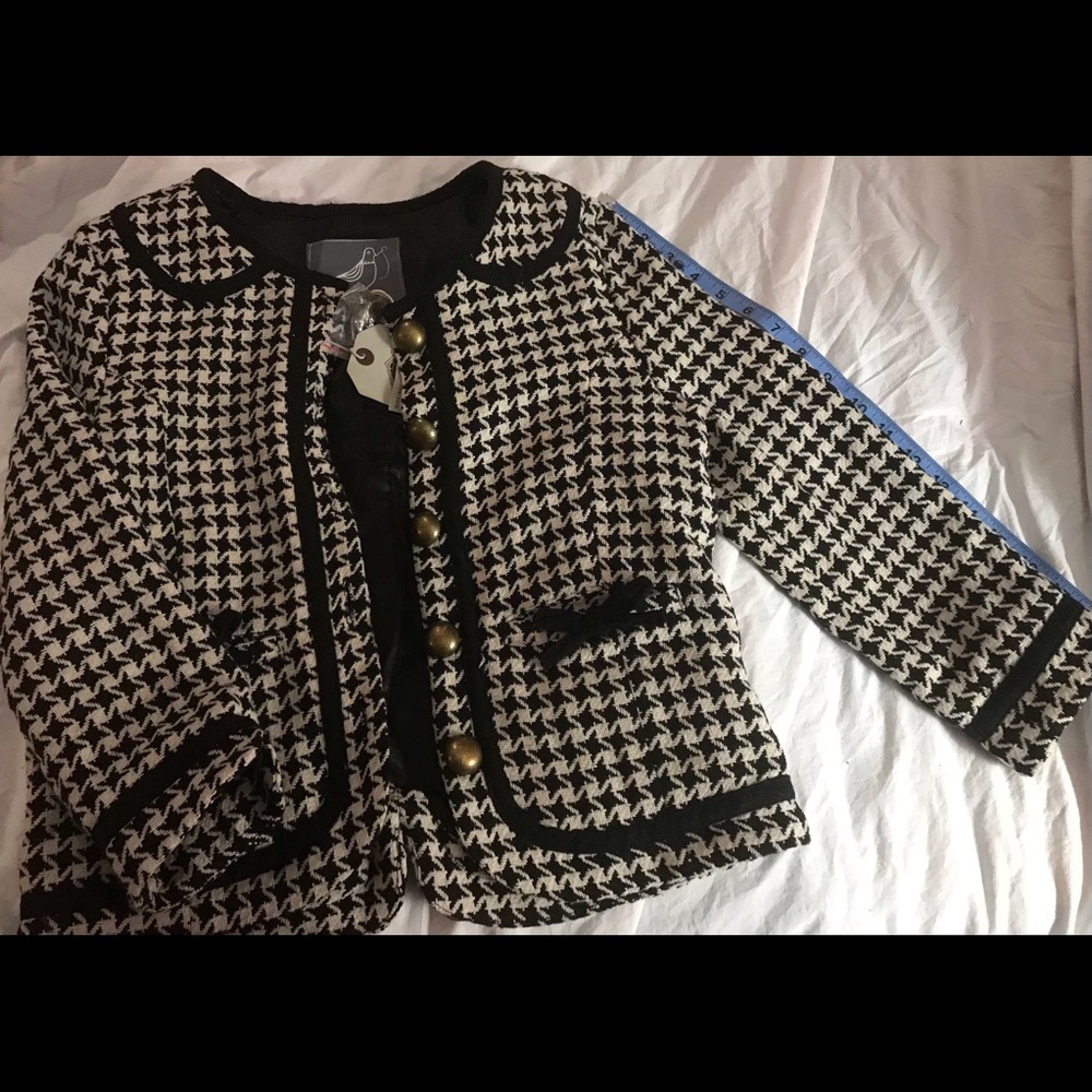 NWT Houndstooth Print Knitted Dove Jacket M